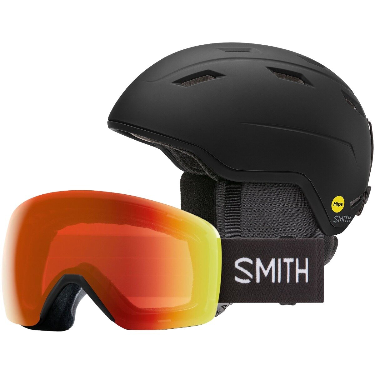 Image of Smith Mondo MIPS Helmet + Skyline ChromaPop Goggle Matte Black,Everyday Red Mirror/Black, S,One Size