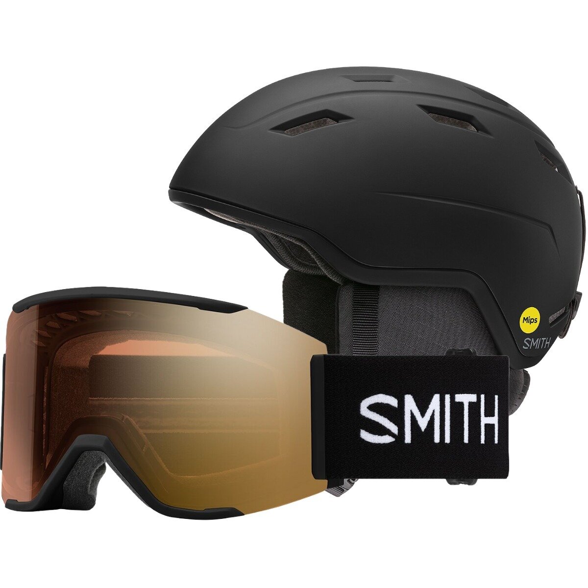 Smith Mondo MIPS Helmet + Squad MAG Goggle Matte Blk,Slate/Chrmpop Sun Blk, M,One Size