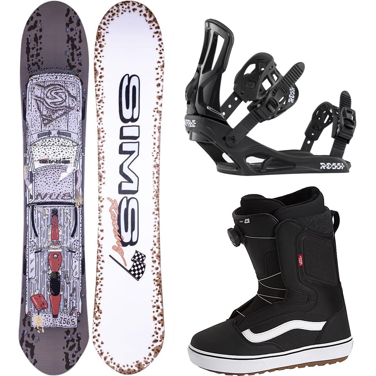 SIMS Snowboards Nub Snowboard + Rossignol Battle Binding + Vans Aura OG Boot 158cm wide, 12