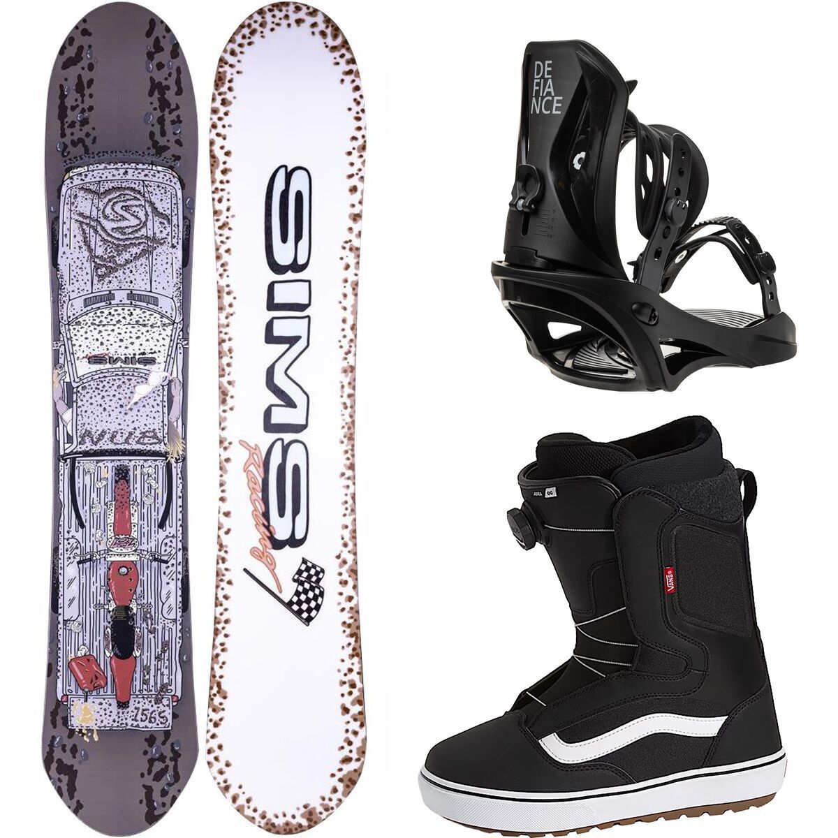 Image of SIMS Snowboards Nub Snowboard + Defiance G1 Binding + Vans Aura OG Boot 158cm wide, M, 7
