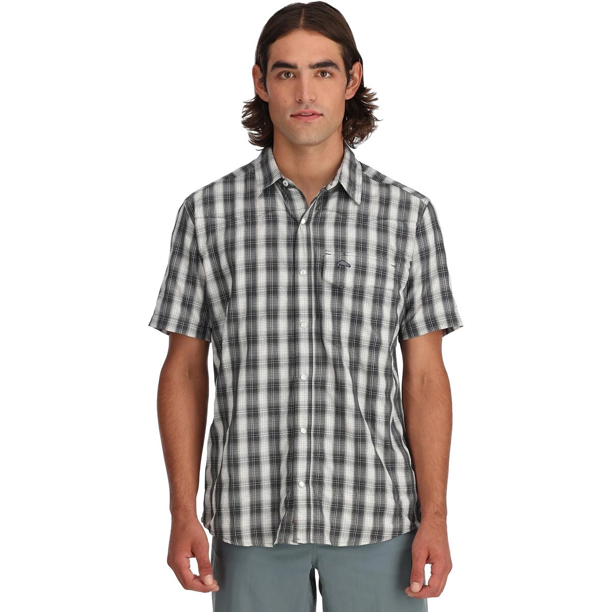 Image of Simms Big Sky Short-Sleeve Shirt - Men's Black Plaid, M