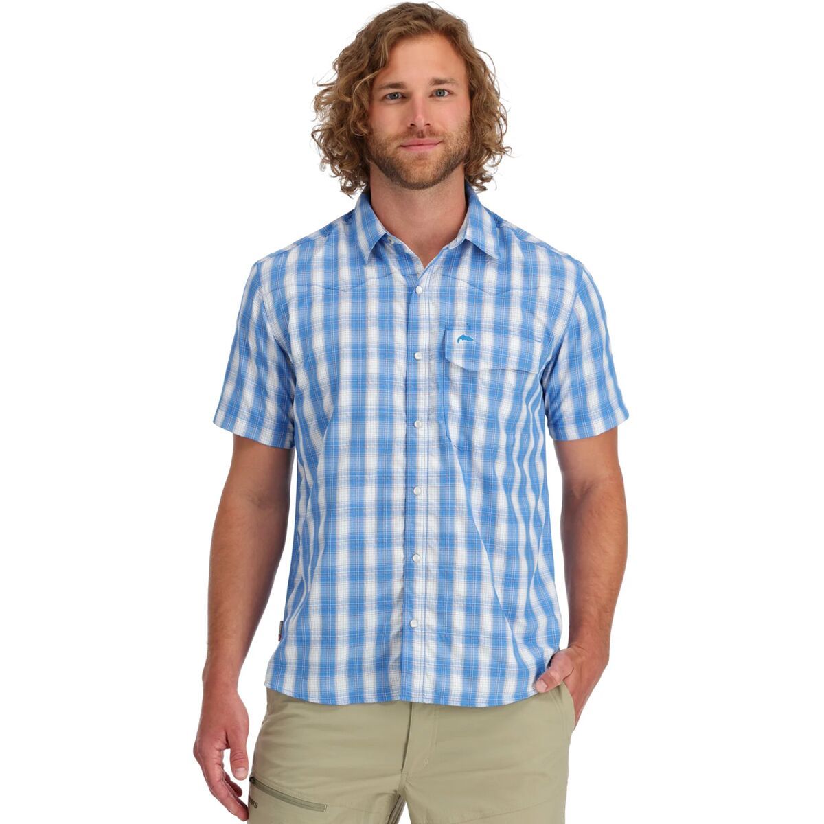 Simms Big Sky Short-Sleeve Shirt - Men's Bright Blue/Cutty Red Plaid, M