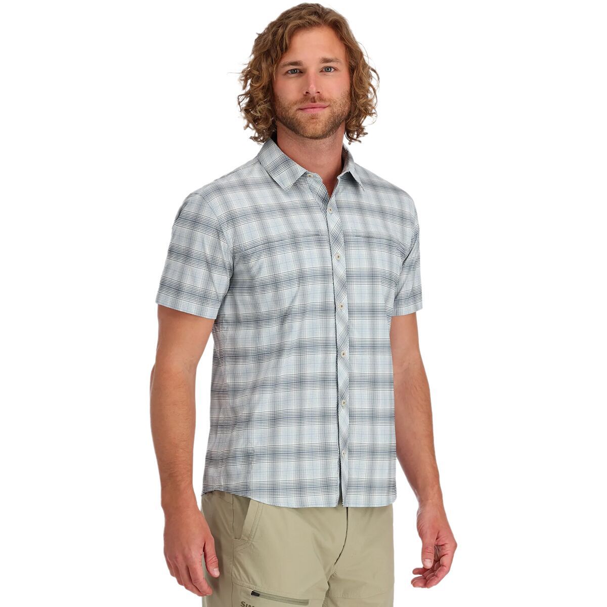 Simms Stone Cold Short-Sleeve Shirt - Men's Steel Blue/Storm Ombre Plaid, M