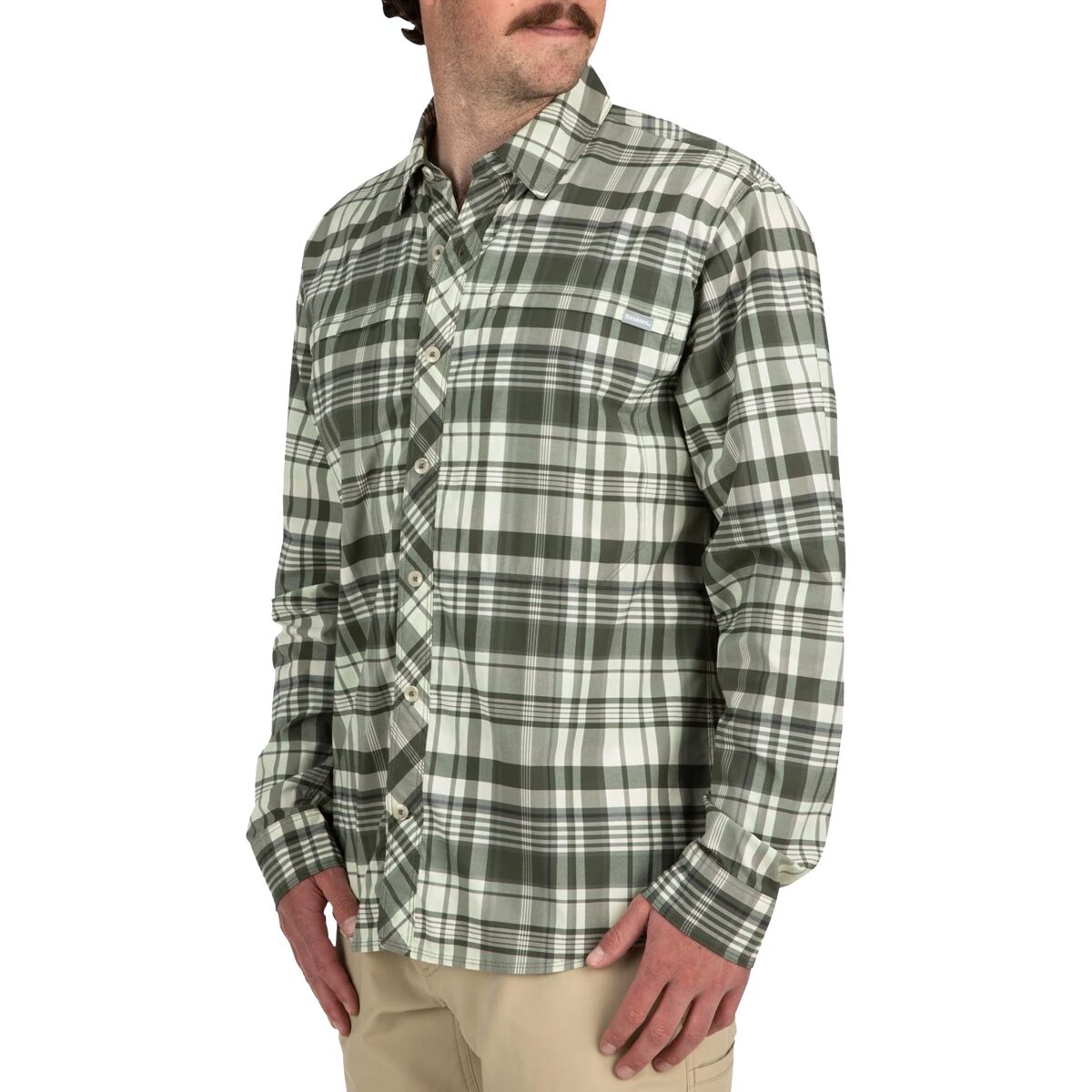 Image of Simms Bugstopper Long-Sleeve Plaid Shirt - Men's Foliage Madras Plaid, XL