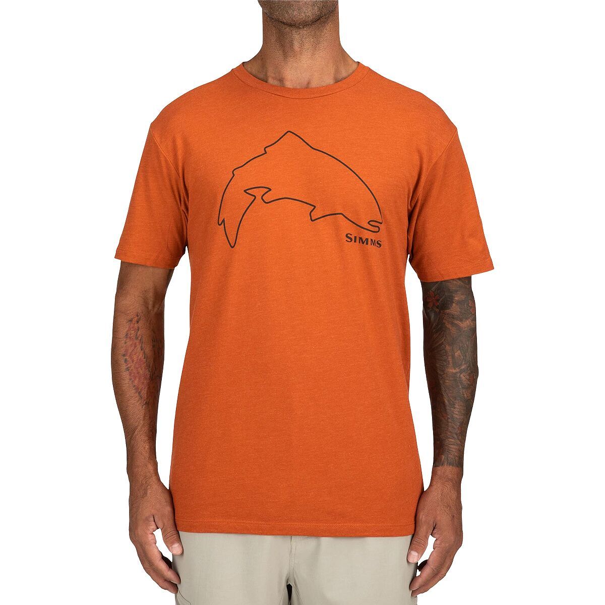 Simms Trout Outline T-Shirt - Men's Adobe Heather, XL
