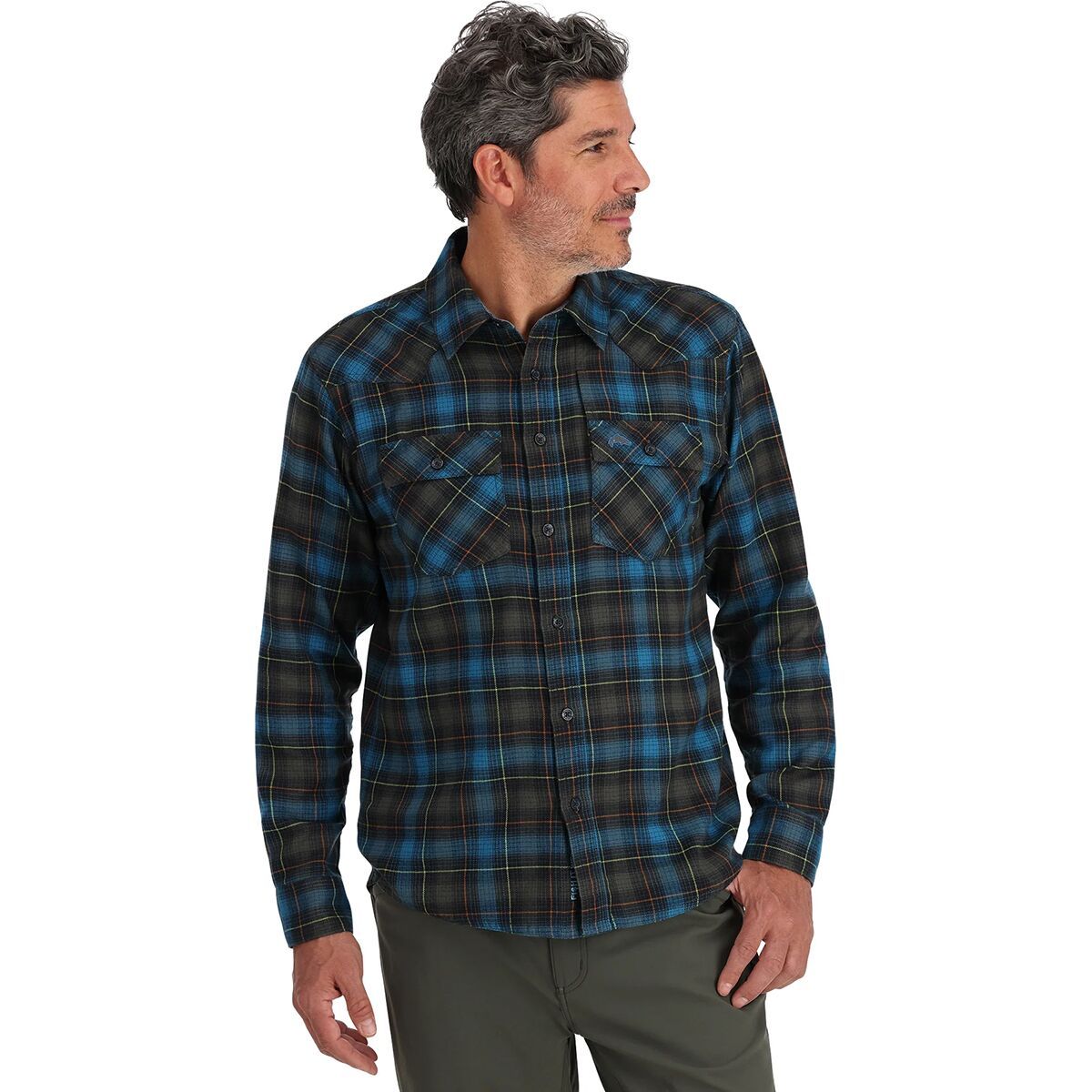 Simms Santee Flannel Shirt - Men's Black/Bright Blue Window Pane Ombre, XXL