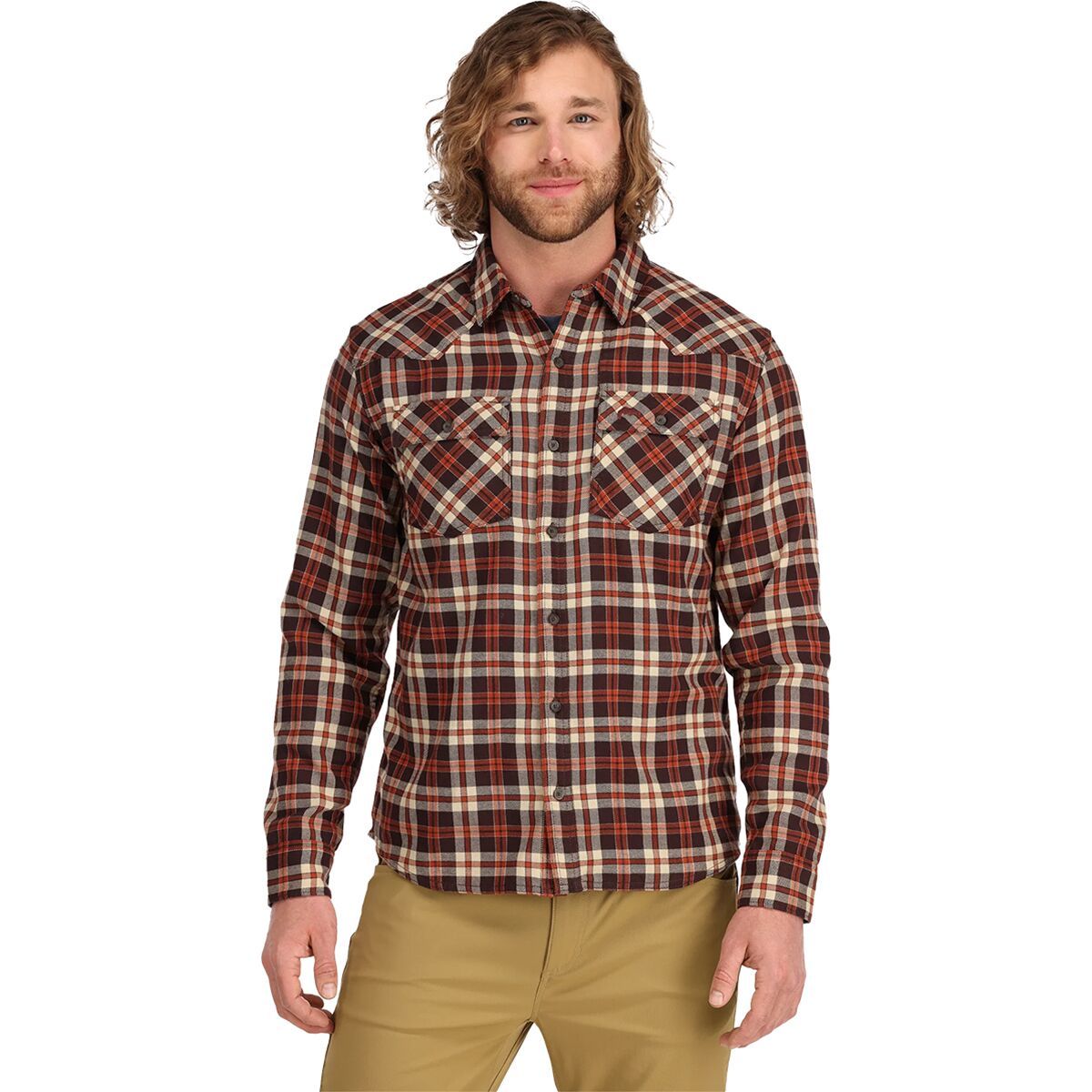 Simms Santee Flannel Shirt - Men's Maghoany/Tan Camp Plaid, M
