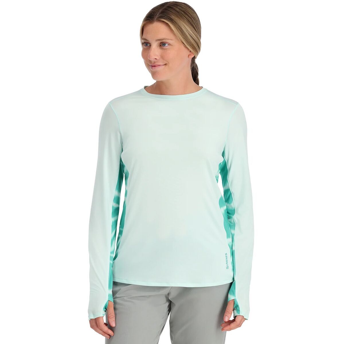 Simms SolarFlex Crew - Women's Sea Breeze/Wave Print Gulf Blue, XXL