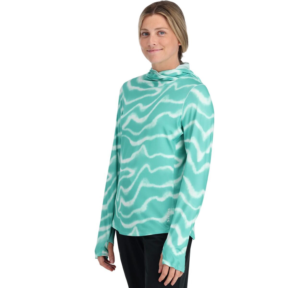Simms Solarflex Hoodie - Women's Wave Print Gulf Blue, M