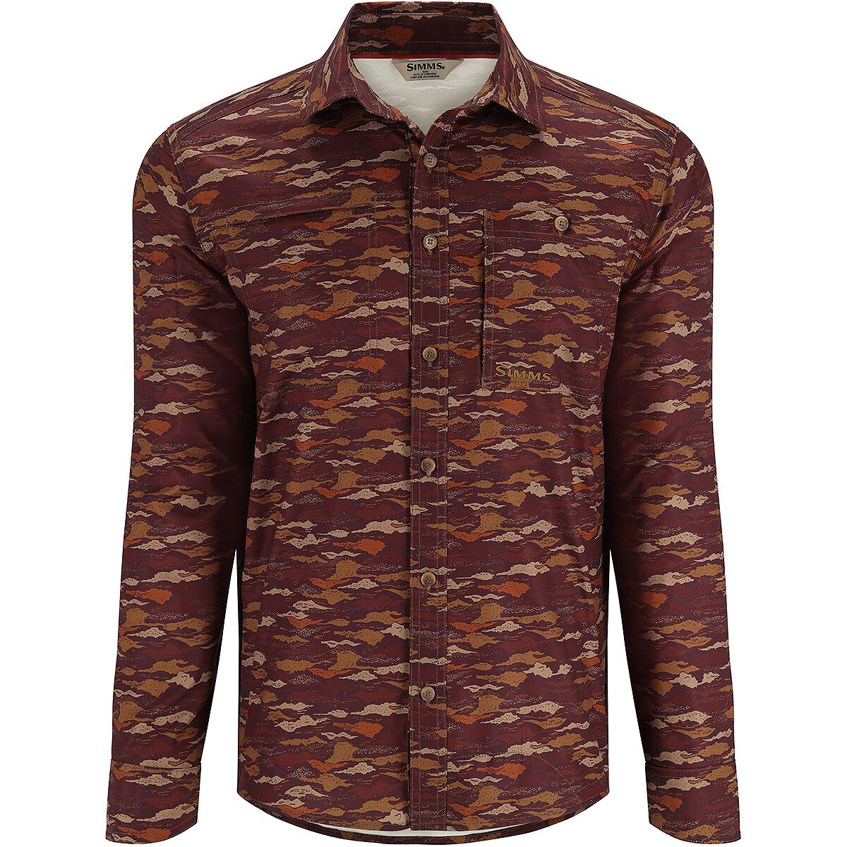 Image of Simms Simms Challenger Long-Sleeve Shirt - Men's Mahogany Riverbed Print, XL