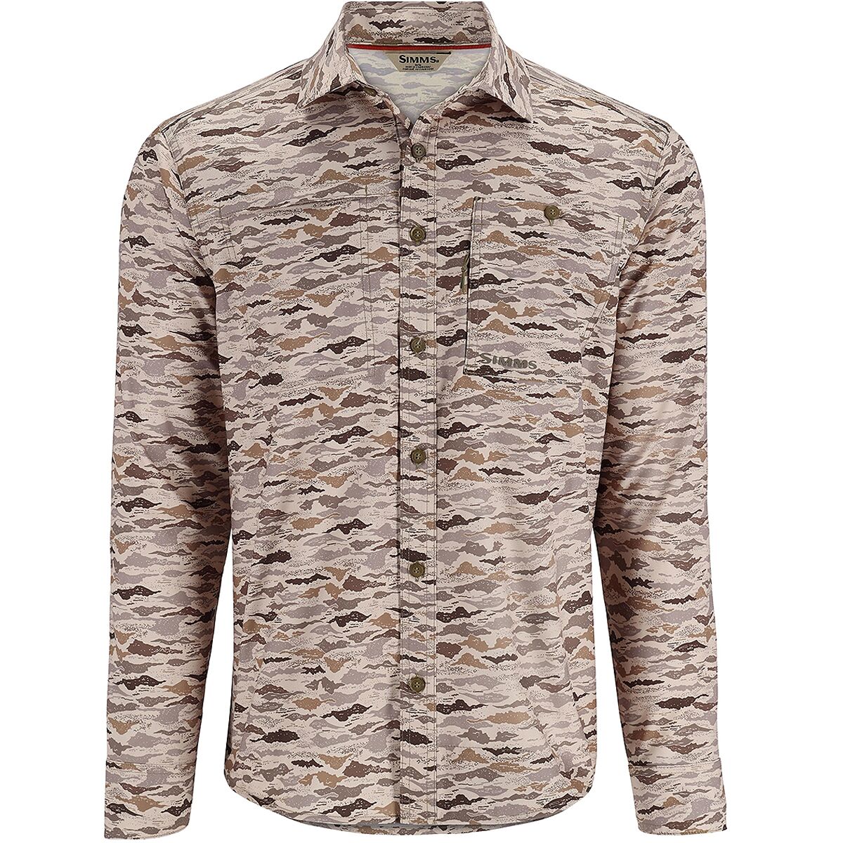 Image of Simms Simms Challenger Long-Sleeve Shirt - Men's Sand Riverbed Print, M