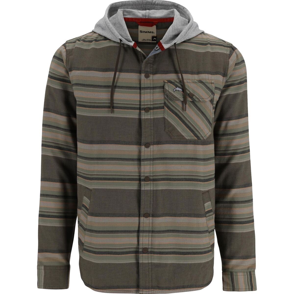 Image of Simms Santee Flannel Hoodie - Men's Hickory/Dolomite Blanket Stripe, M