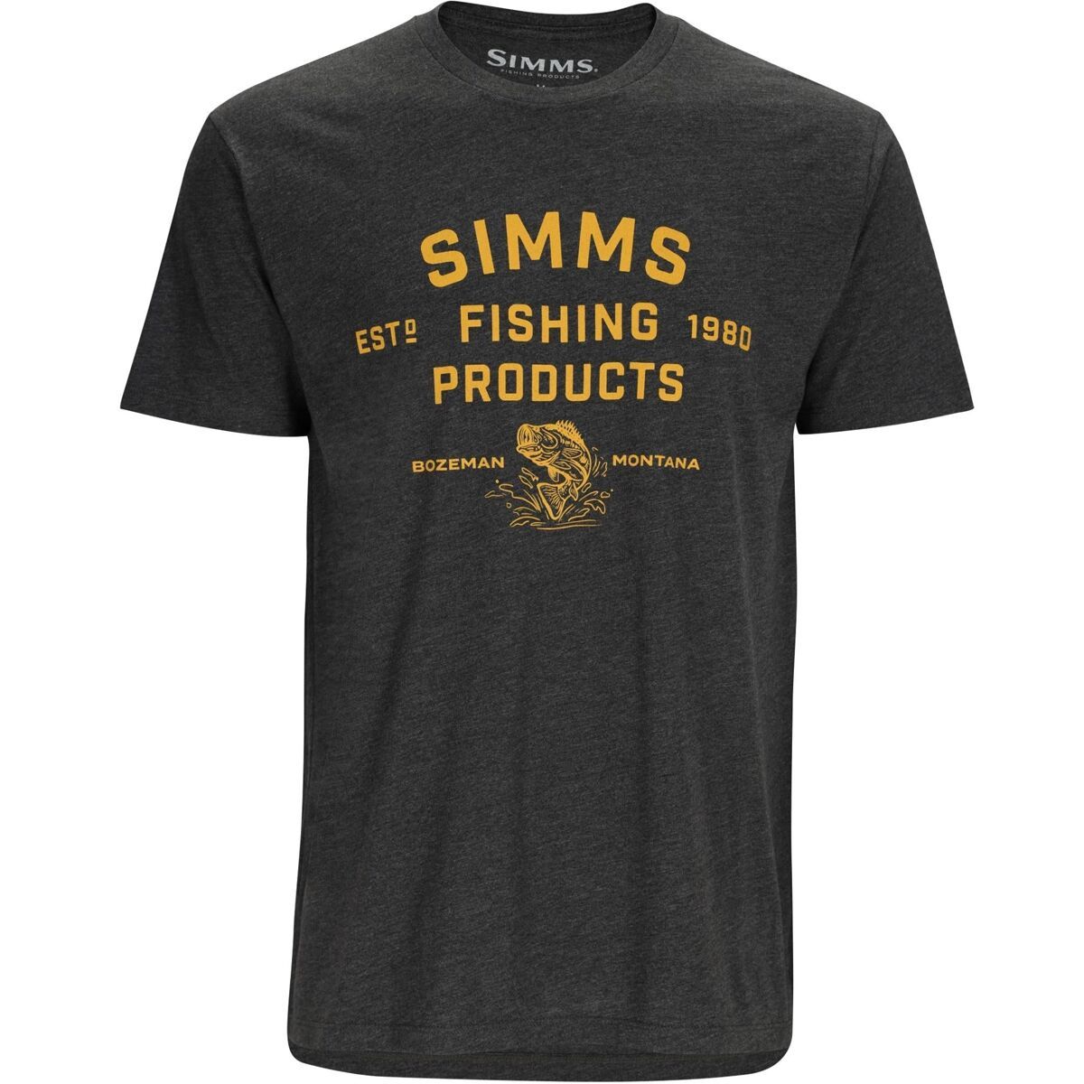 Simms Stacked Logo Bass T-Shirt - Men's Charcoal Heather, M