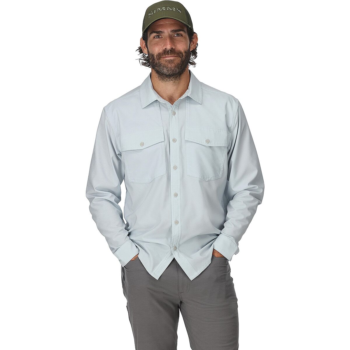 Image of Simms No-See-Um Bugstopper Long-Sleeve Shirt - Men's Bimini Blue Heather, M