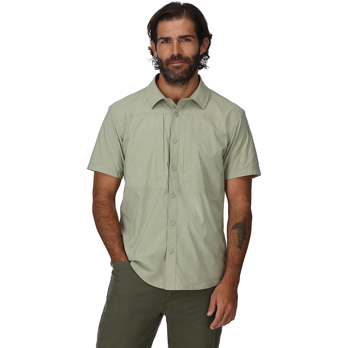 Image of Simms Stone Cold Short-Sleeve Shirt - Men's Fishtail Pale Pine, XXL