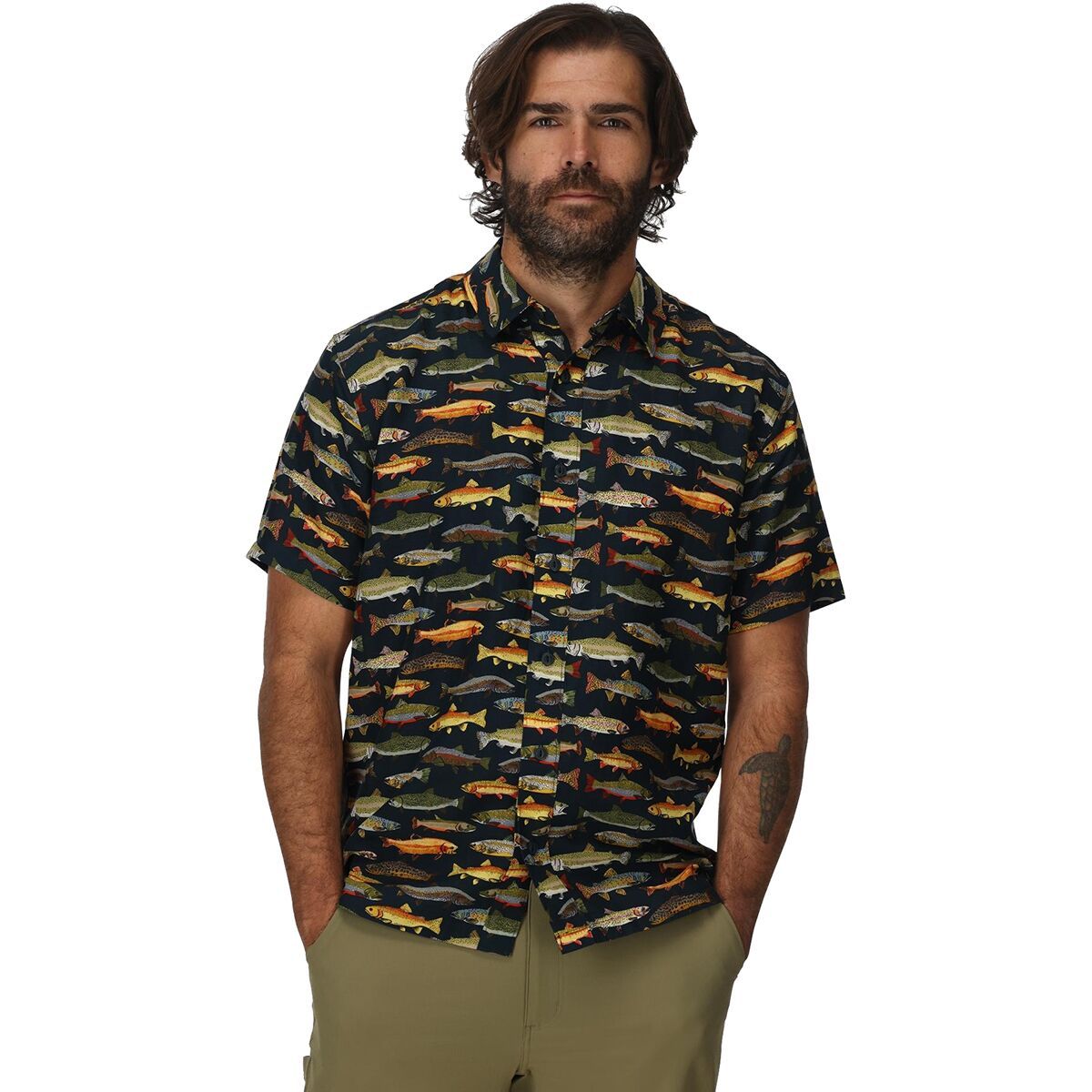 Simms Tailout Short-Sleeve Shirt - Natural - Men's Trout Parade, M