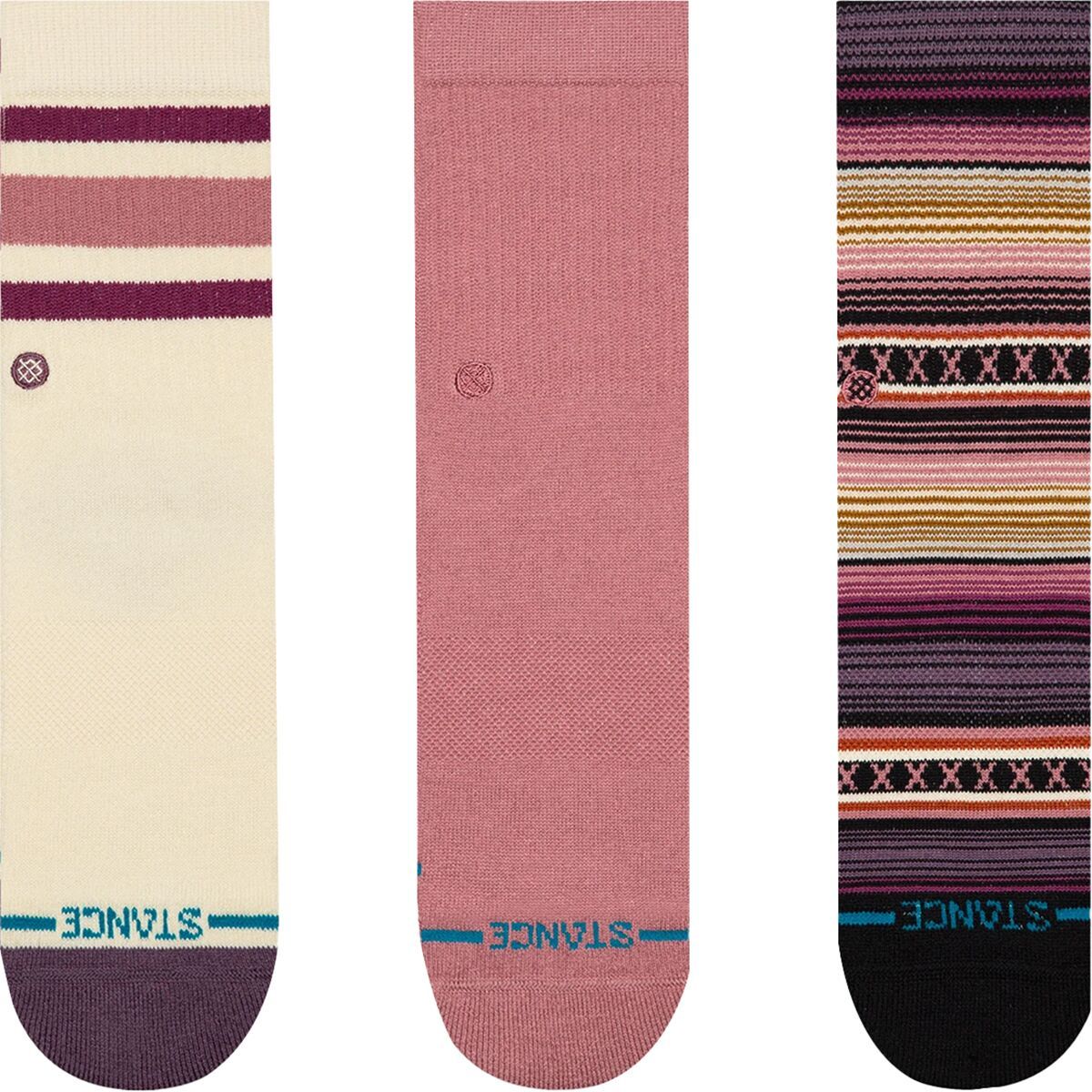 Stance Icon Mixed Crew Sock - 3-Pack - Kids' Dusty Rose, M
