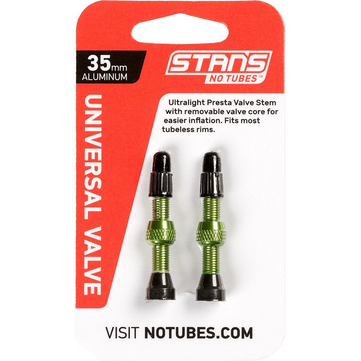 Image of Stan's NoTubes Alloy Tubeless Valve Stem - Pair Green, 35mm