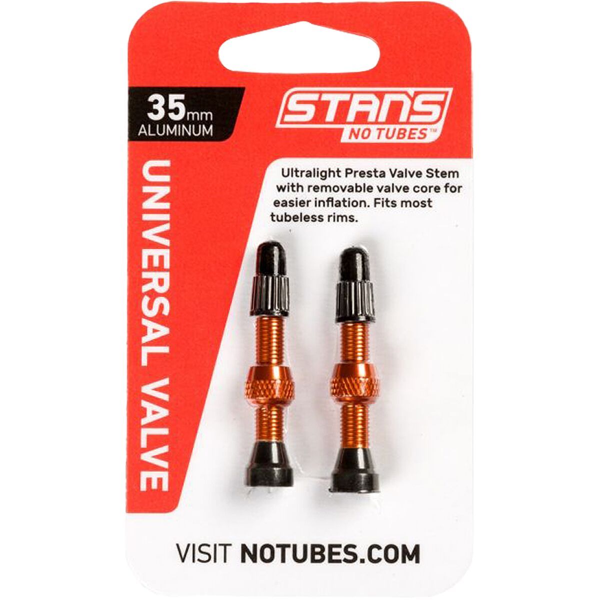 Image of Stan's NoTubes Alloy Tubeless Valve Stem - Pair Orange, 44mm