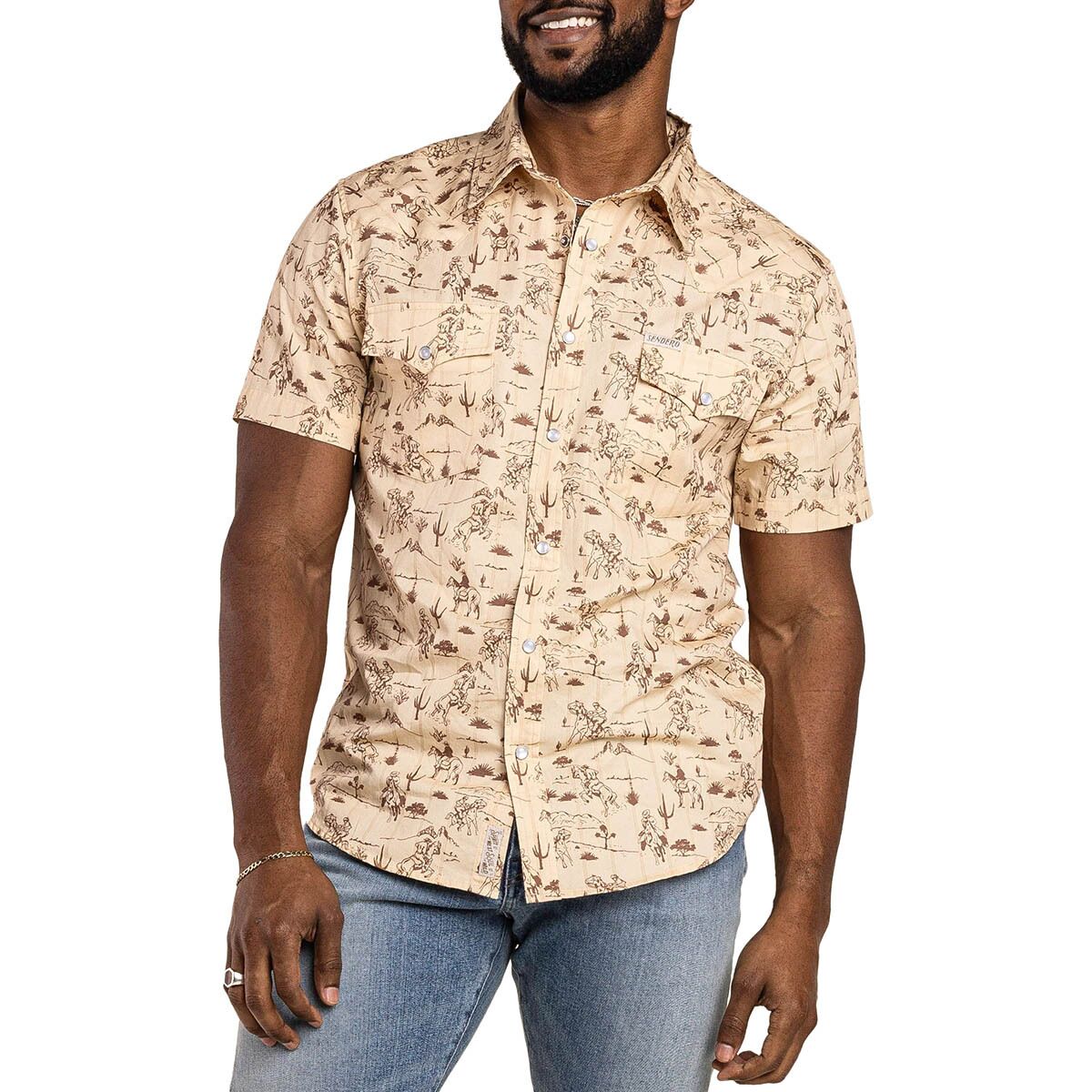 Image of Sendero Provisions Co. Serape Pearl Snap Short-Sleeve Shirt - Men's Amarillo/Desert Rodeo Print, M
