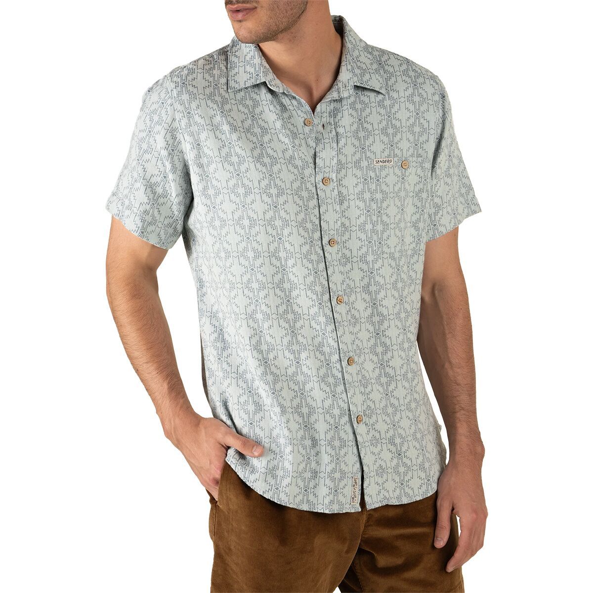 Image of Sendero Provisions Co. City Slicker Button Up Short-Sleeve Shirt - Men's Arizola Chevron/Faded Blue, XL