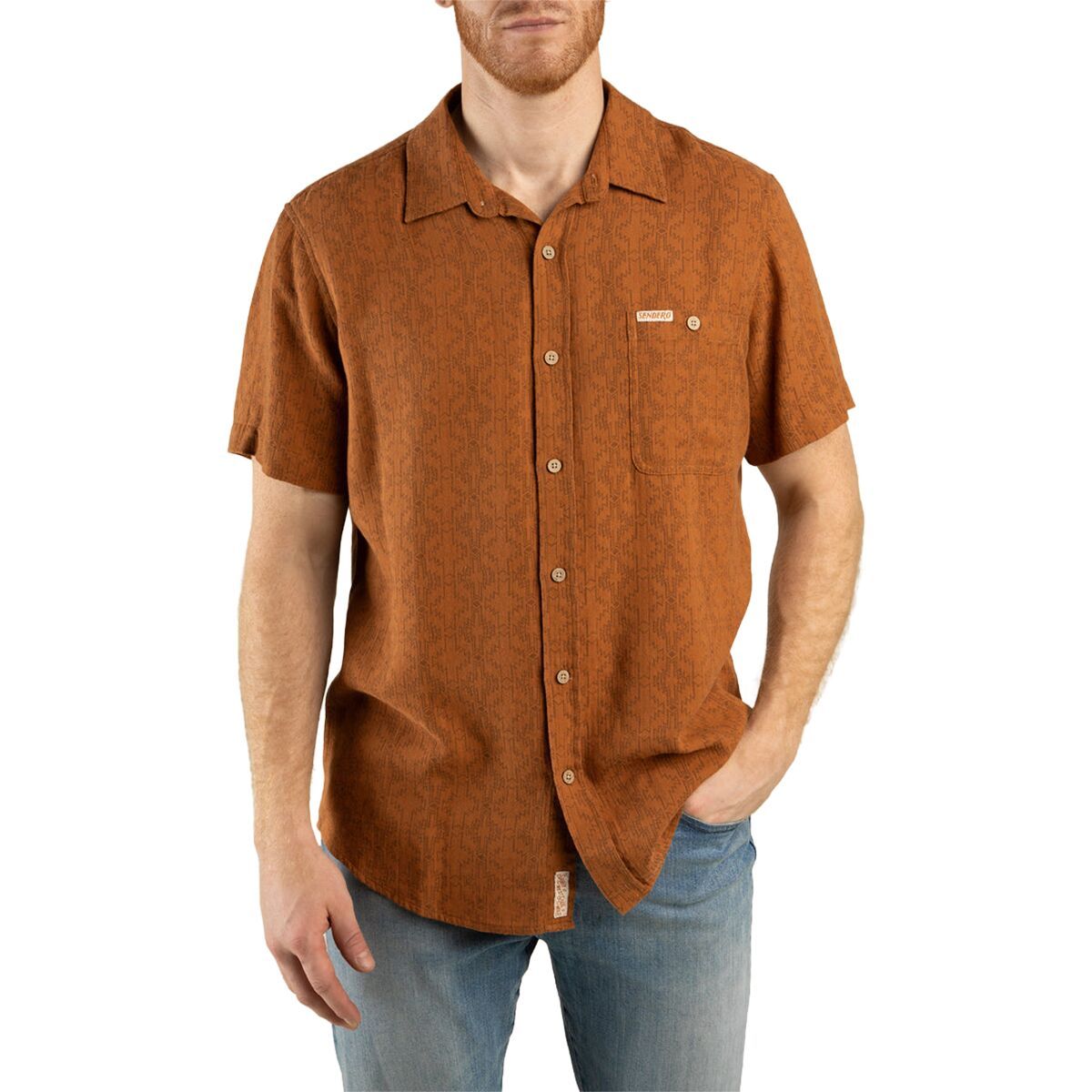 Image of Sendero Provisions Co. City Slicker Button Up Short-Sleeve Shirt - Men's Arizola Chevron/Chestnut, XXL