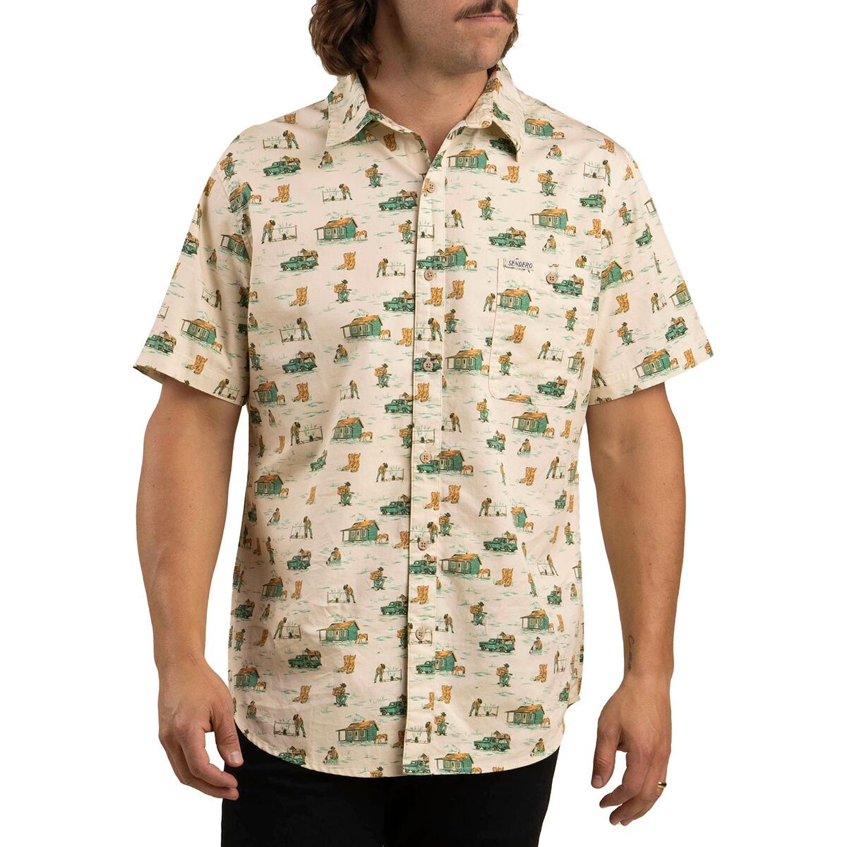 Image of Sendero Provisions Co. City Slicker Button Up Short-Sleeve Shirt - Men's Ranch Life/White, L