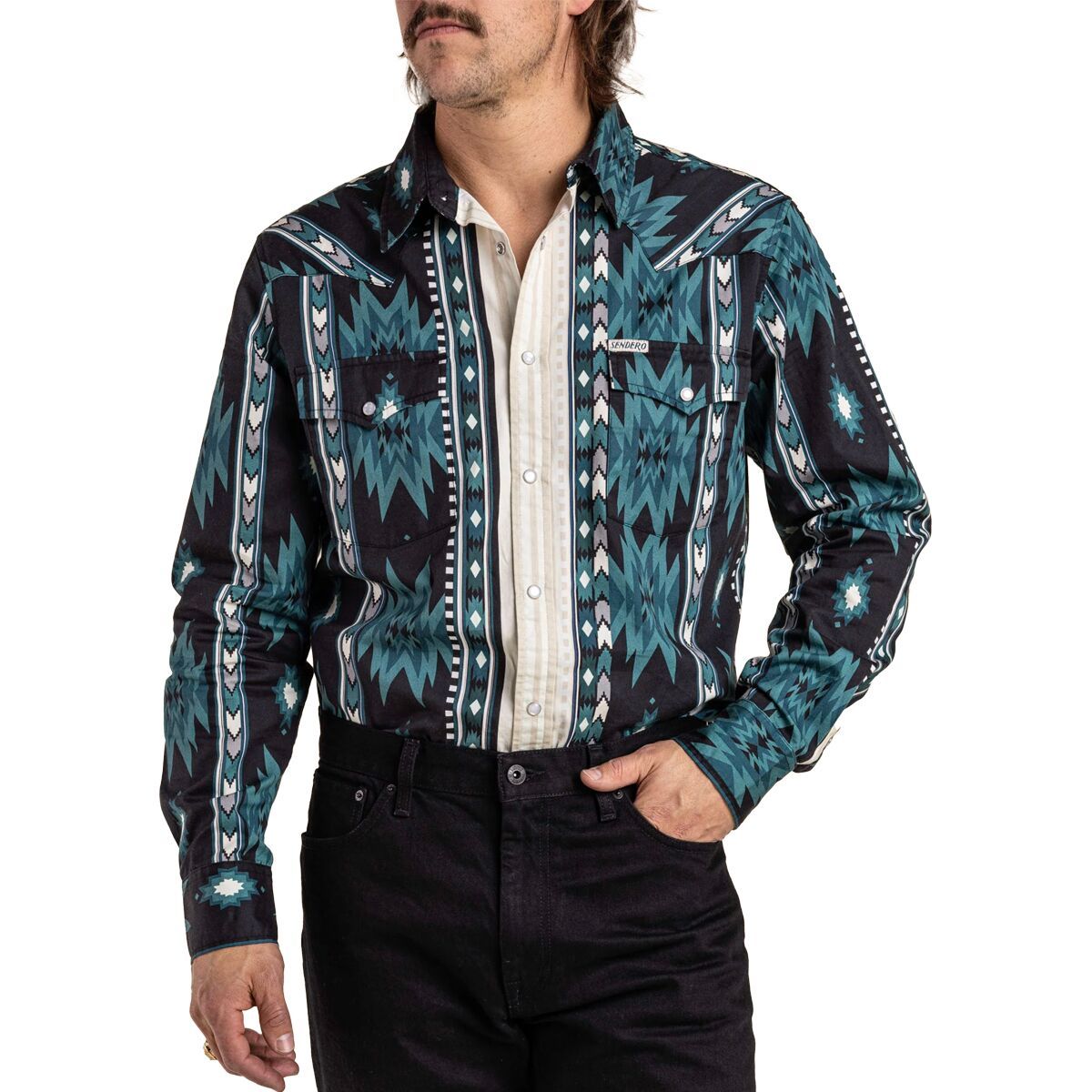 Image of Sendero Provisions Co. Serape Pearl Snap Long-Sleeve Shirt - Men's The Oasis/Southwest Stripe Print, M