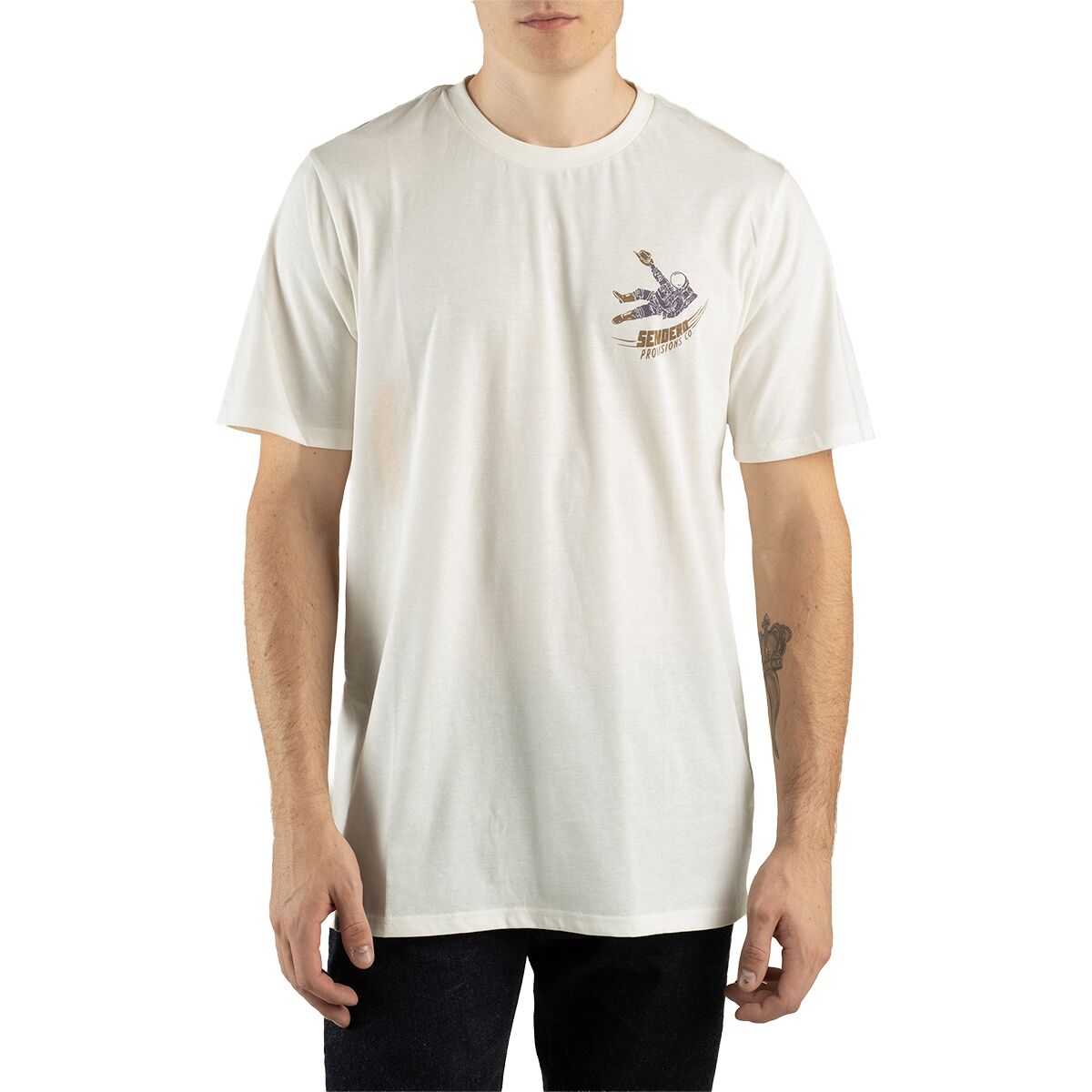 Image of Sendero Provisions Co. To Space Short-Sleeve T-Shirt Vintage White, XL