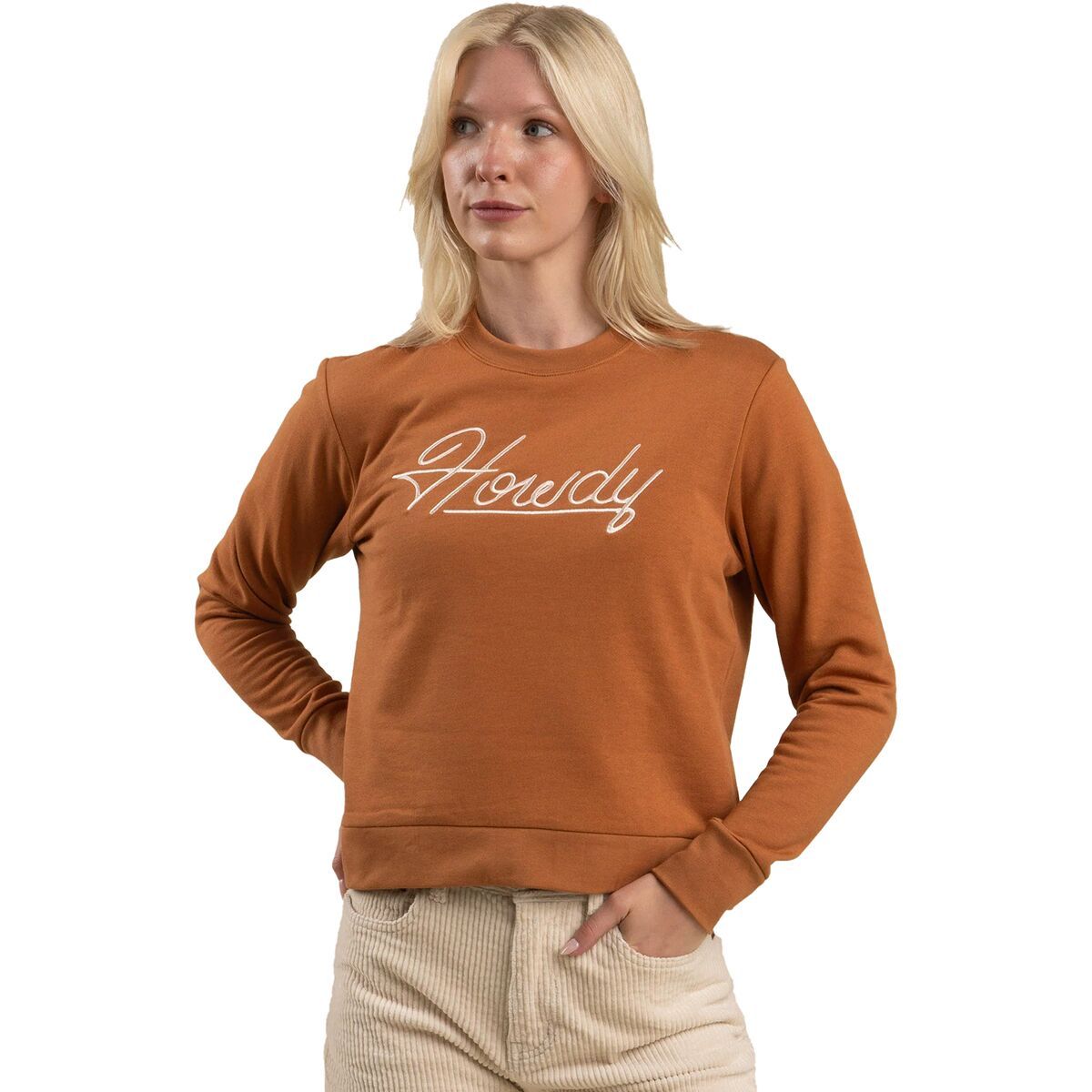 Image of Sendero Provisions Co. Howdy Drop Shoulder Sweatshirt - Women's Meerkat, L