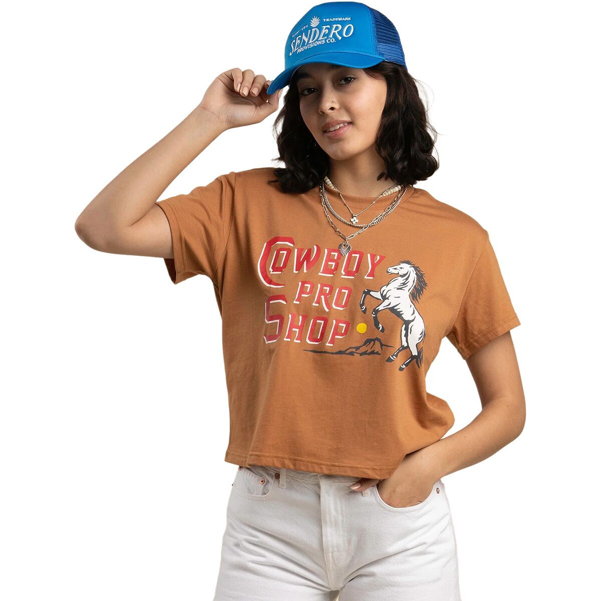 Sendero Provisions Co. Sendero Provisions Co. Cowboy Pro Shop Crop T-Shirt - Women's Meerkat, L