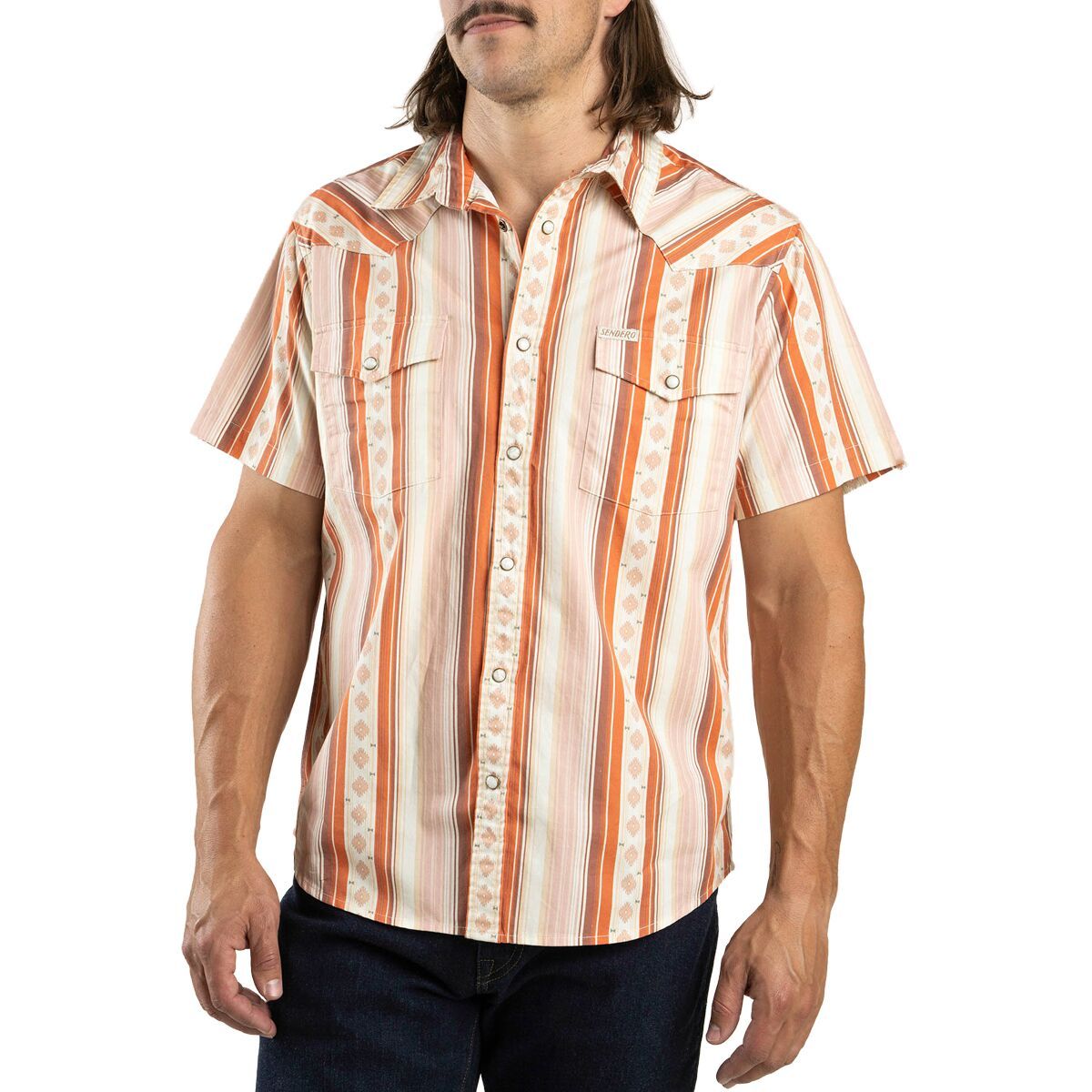 Image of Sendero Provisions Co. Wyatt Pearl Snap Serape Short-Sleeve Shirt - Men's Cream/Clay, M