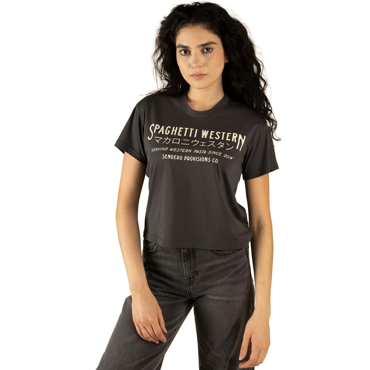 Image of Sendero Provisions Co. Spaghetti Western Crop T-Shirt - Women's Vintage Black, M