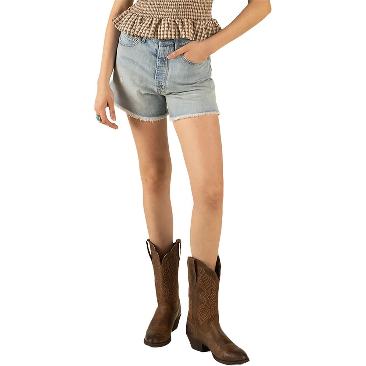 Image of Sendero Provisions Co. Junia Low Waist Denim Short - Women's Sun Fade Blue, 30