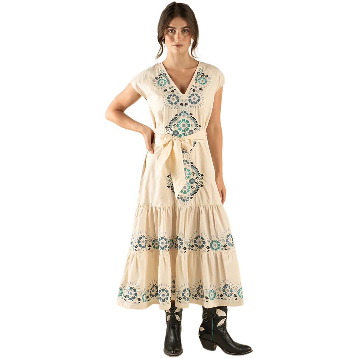 Image of Sendero Provisions Co. The Emilia Dress - Women's Ivory/Teal, XS