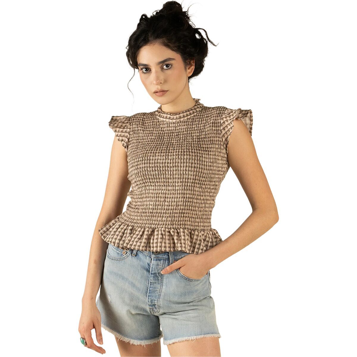 Image of Sendero Provisions Co. The Hattie Smock Top - Women's Picnic Check/Brown/Cream, M