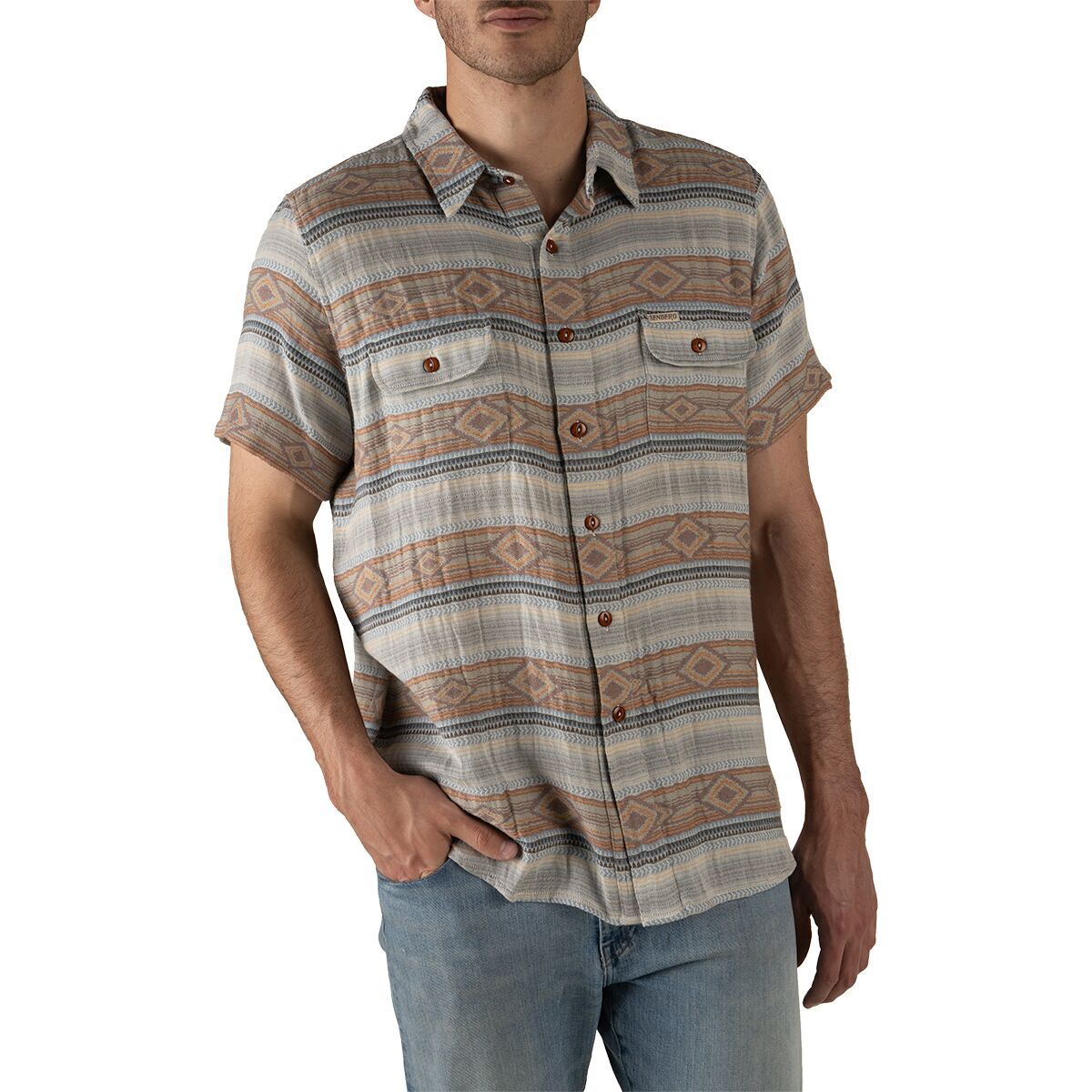 Image of Sendero Provisions Co. Boquillas Short-Sleeve Shirt - Men's Sonoita Stripe/Brown/Blue, XXL