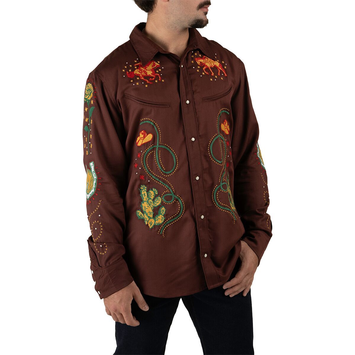 Image of Sendero Provisions Co. Show Pony Embroidered Western Pearl Snap LS Shirt Electric Brown, M