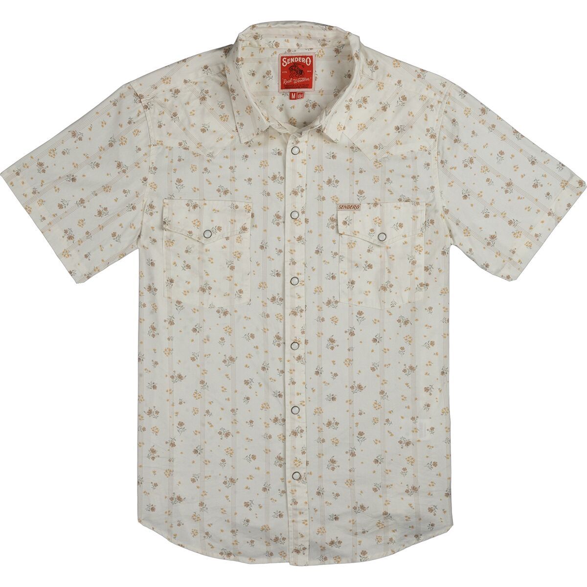 Image of Sendero Provisions Co. The Wyatt Pearl Snap SS Print Shirt - Men's Dustbloom/Antique White, M