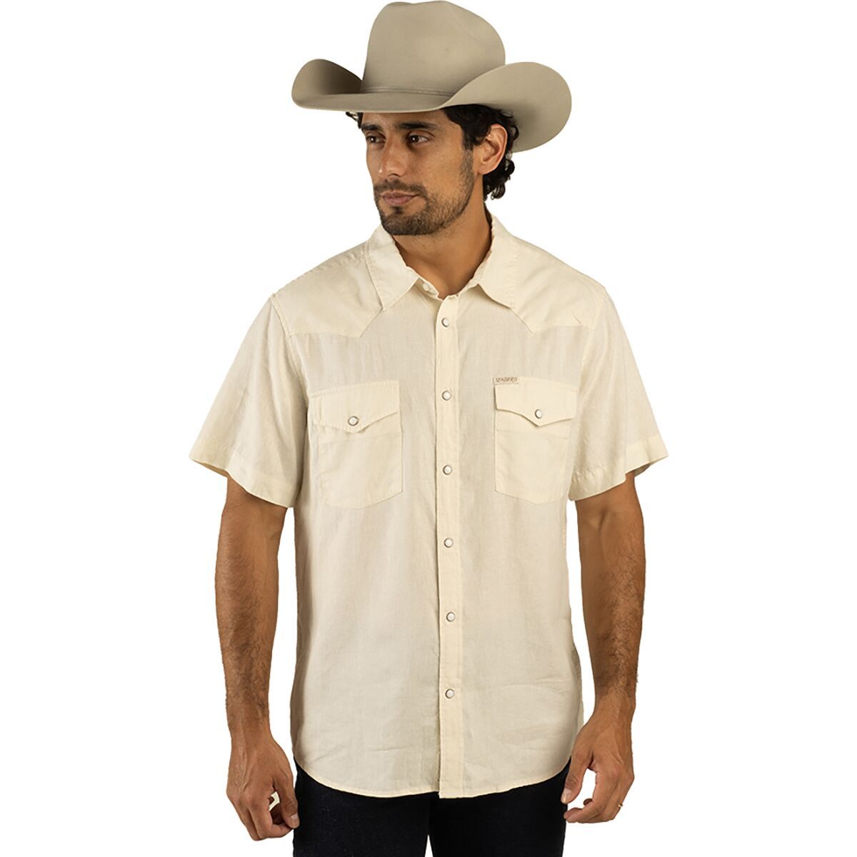 Image of Sendero Provisions Co. The Wyatt Pearl Snap SS Solid Shirt - Men's Antique White, L