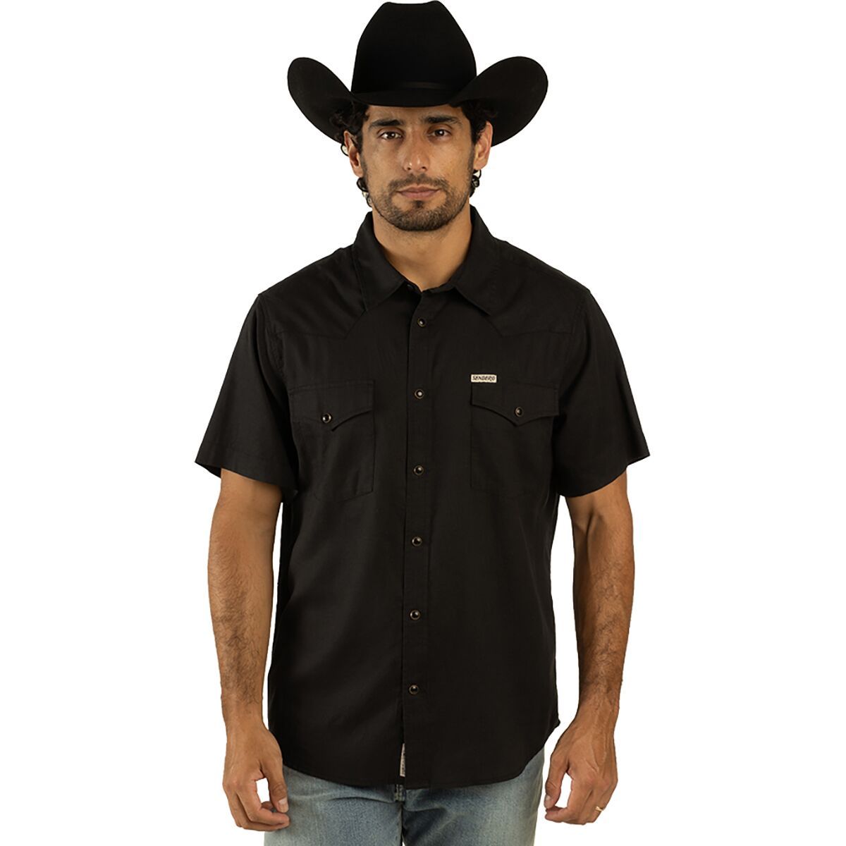 Image of Sendero Provisions Co. The Wyatt Pearl Snap SS Solid Shirt - Men's Black, M