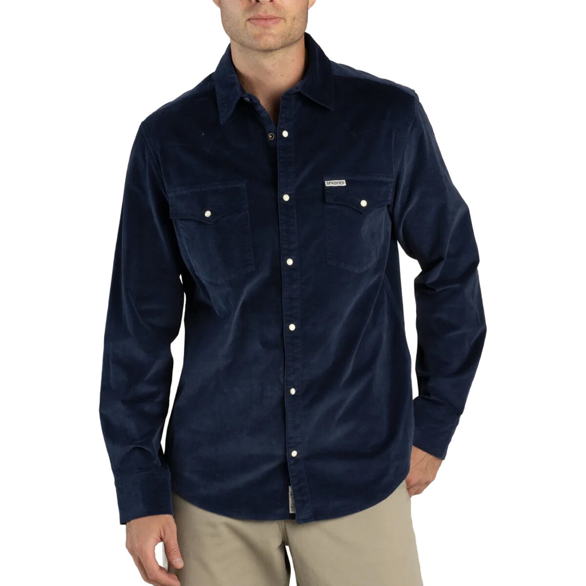 Image of Sendero Provisions Co. Wyatt Pearl Snap Long-Sleeve Corduroy Shirt - Men's Navy, S
