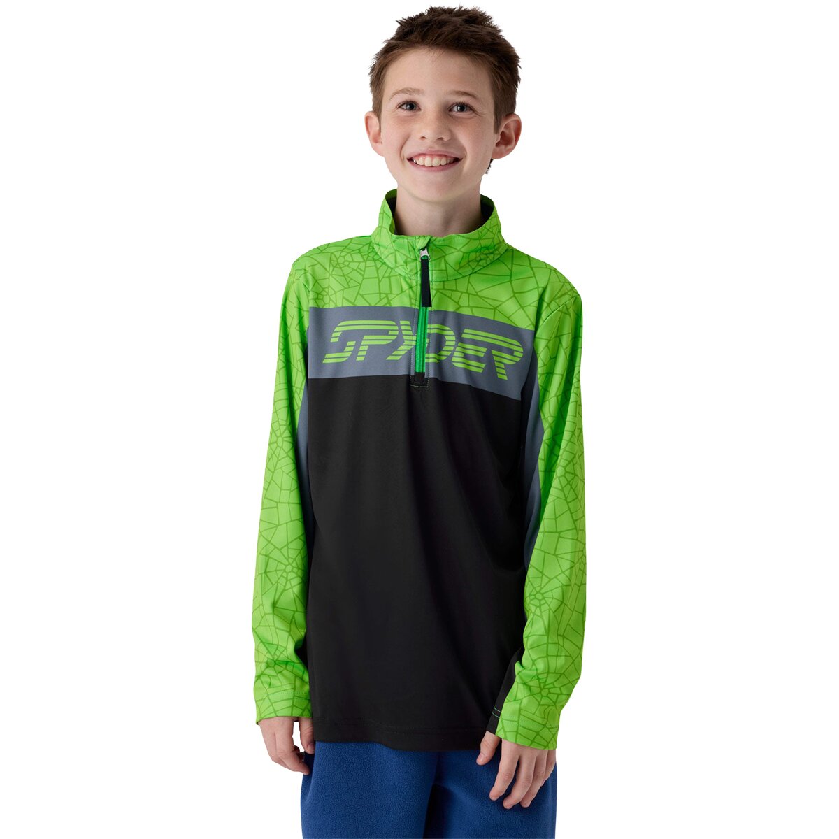 Spyder Jacobs 1/2-Zip Top - Boys' Strobe Green Webs, L