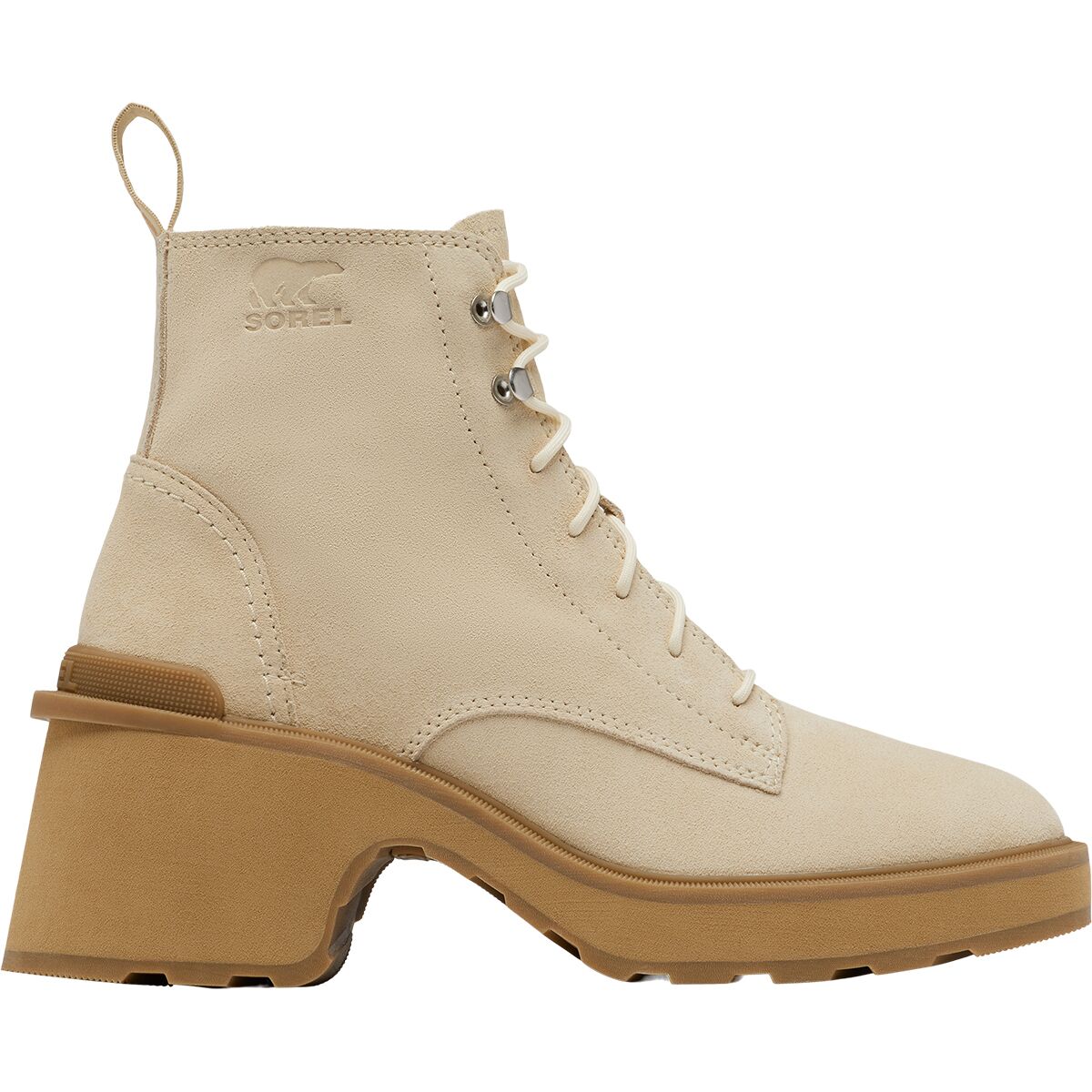 Image of SOREL Hi-Line Heel Lace Boot - Women's Bleached Ceramic/Caribou Buff, 11.0
