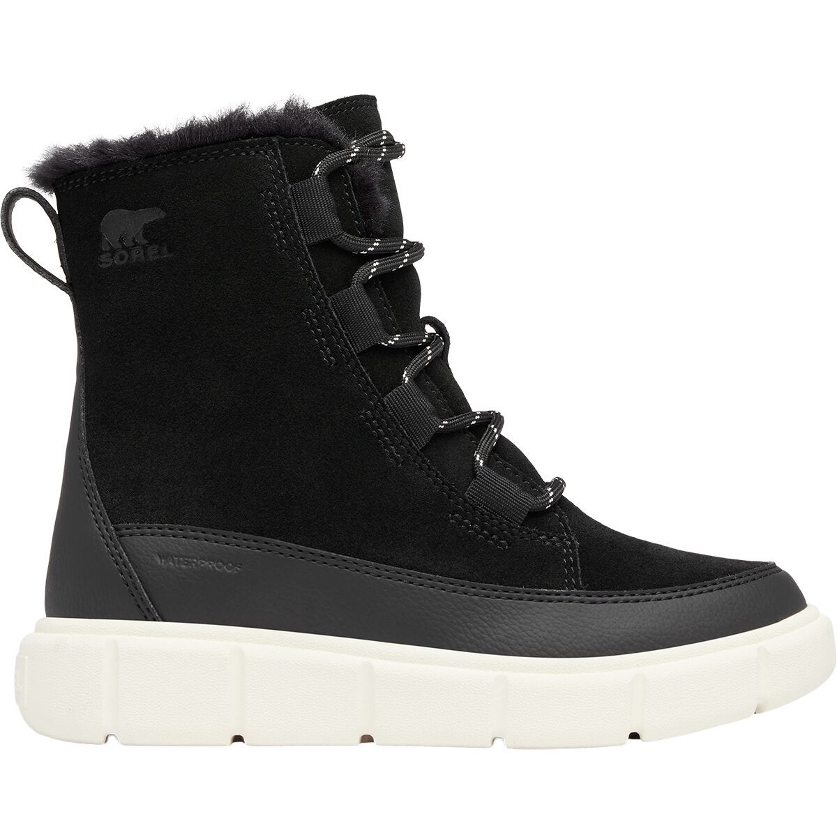Image of SOREL Explorer III Lace WP Boot - Kids' Black/Sea Salt, 5.0