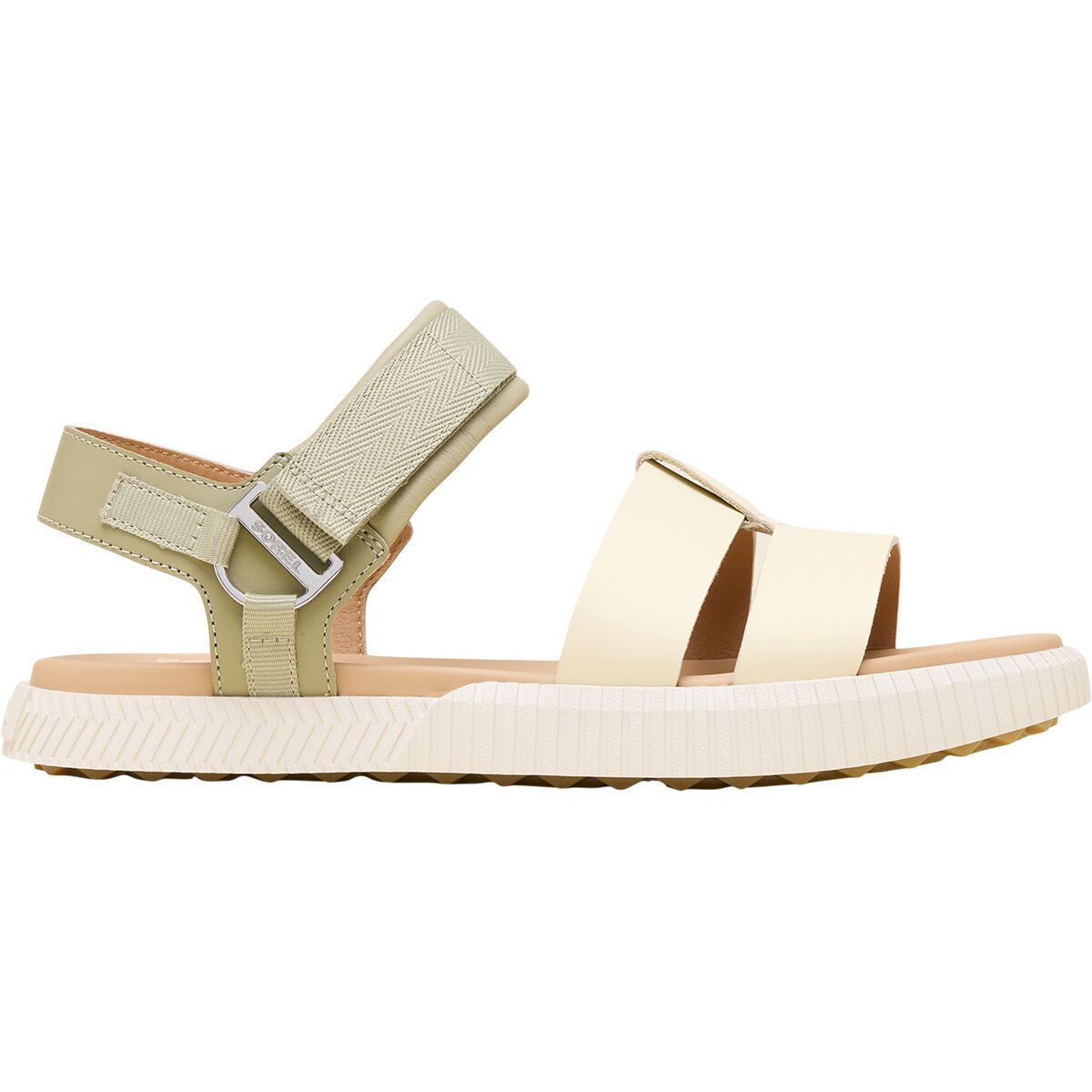 Image of SOREL Ona Ave Ankle Strap Flat Sandal - Women's Dusty Twill/Honey White, 7.5