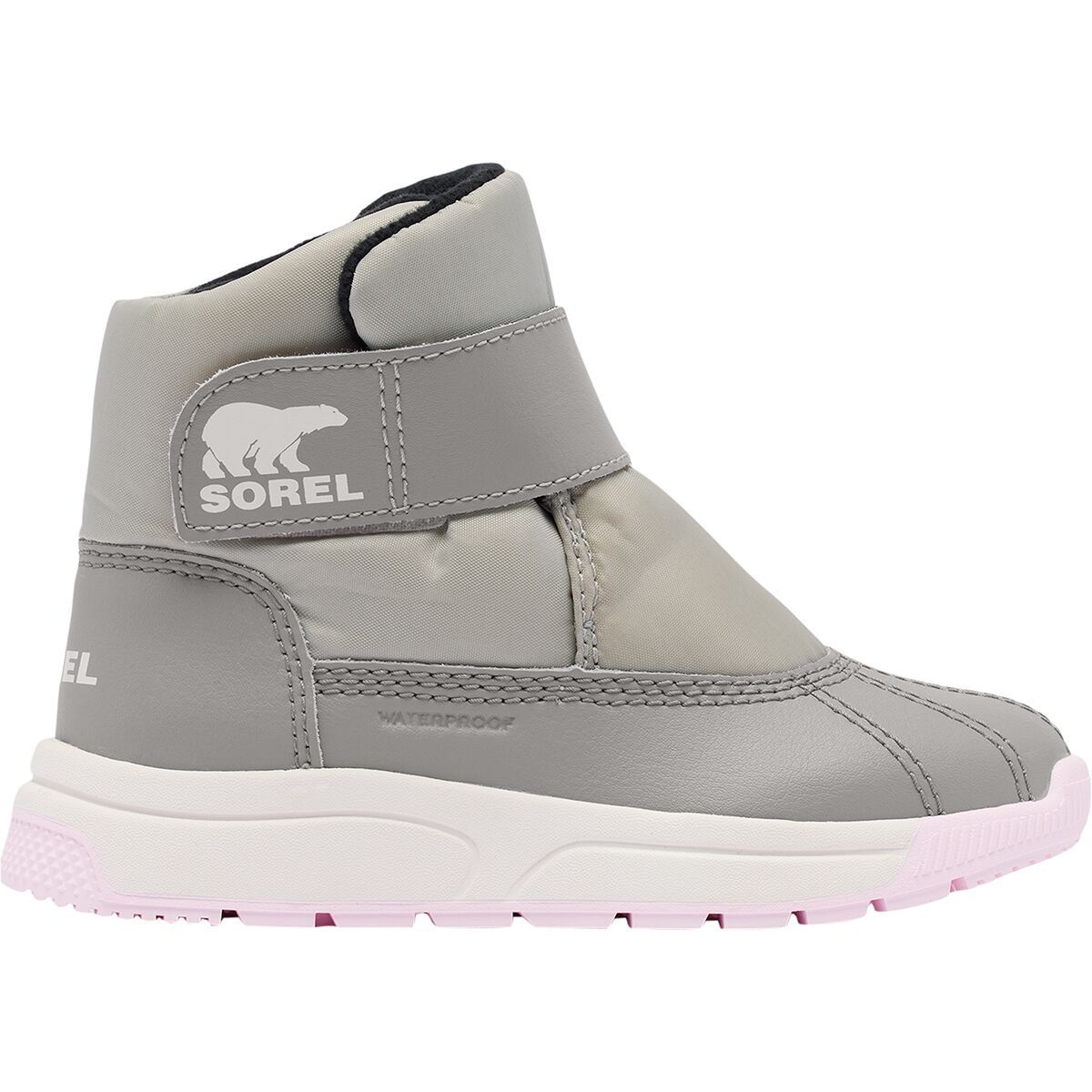 Image of SOREL Whitney III Strap Mid WP Boot - Little Kids' Dove/Pink Dawn, 12.0