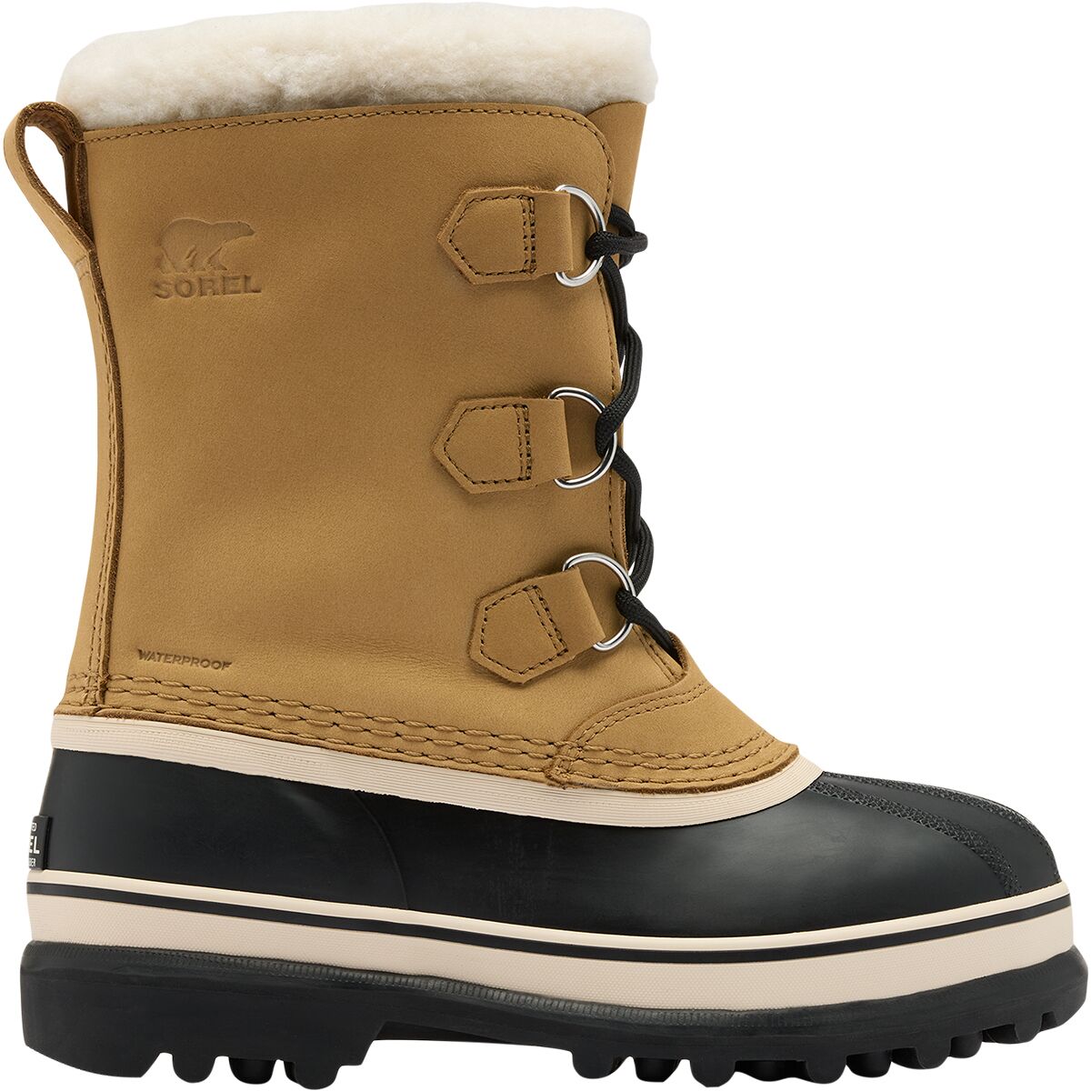 Image of SOREL Caribou WP Boot - Kids' Caribou Buff/Black, 5.0