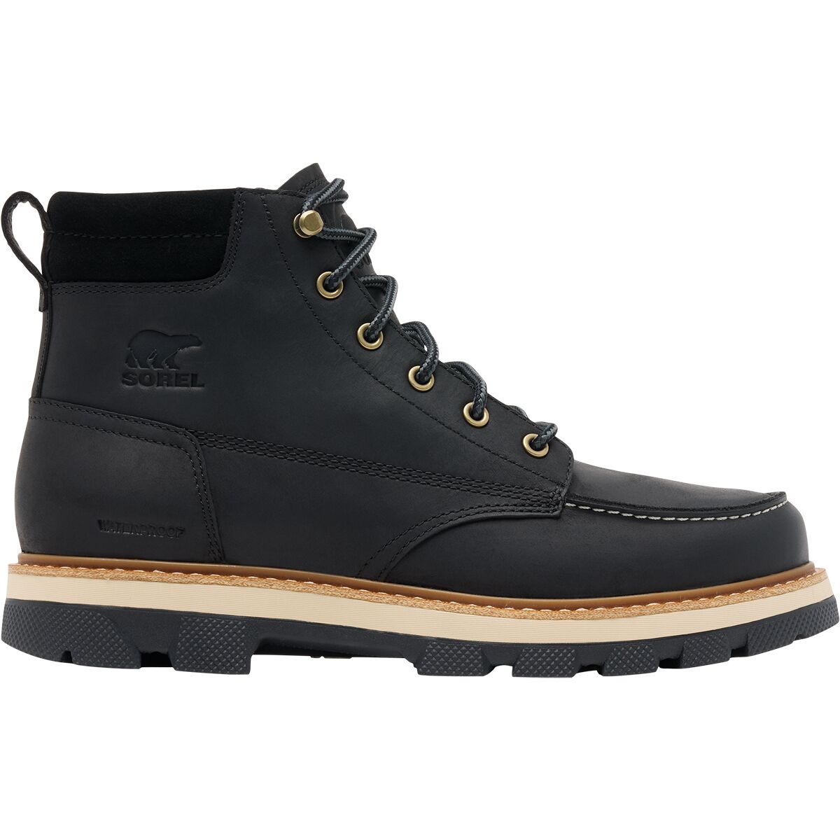 Image of SOREL Lark-47 Moc Toe WP Boot - Men's Black/Bleached Ceramic, 10.0
