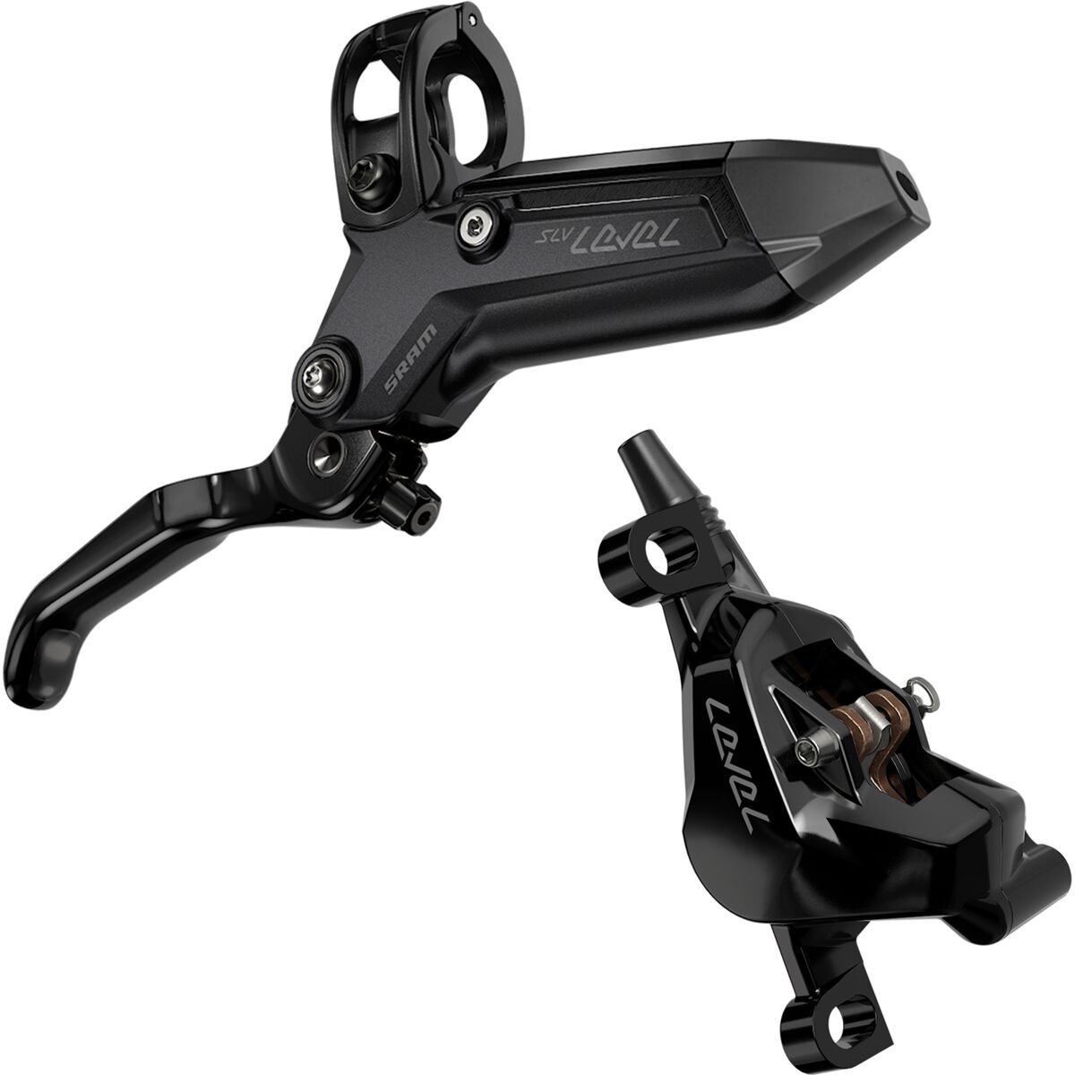 Image of SRAM Level Silver Stealth Disc Brake - 2-Piston Black Anodized, Front, Left